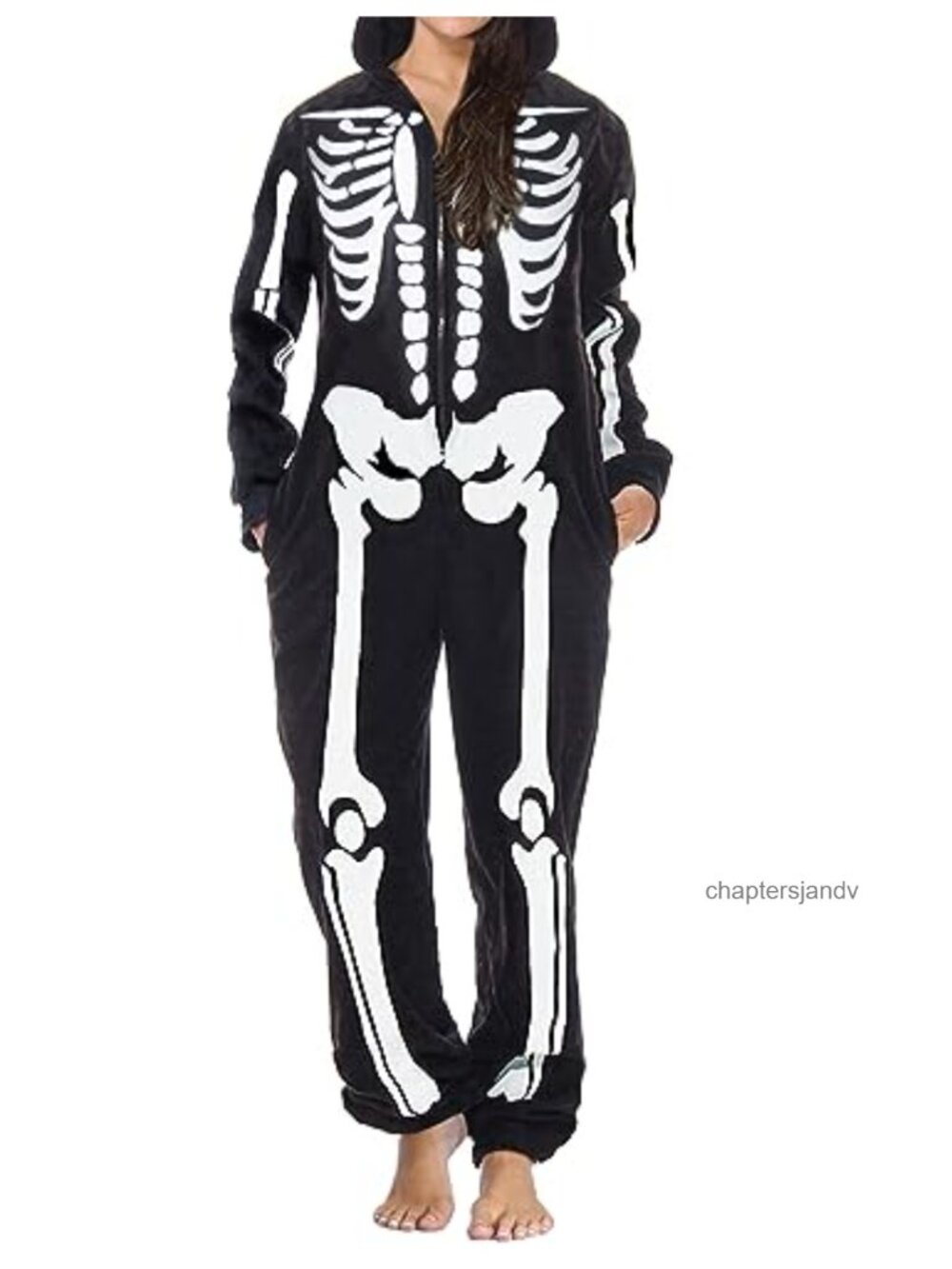 Skeleton Pumpkin Onesie Jumpsuit Hooded Adult Couples Halloween Costume Pajamas